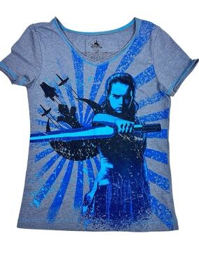 Disney Girls' Gray Tee with Bright Blue Star Wars Graphic of Rey